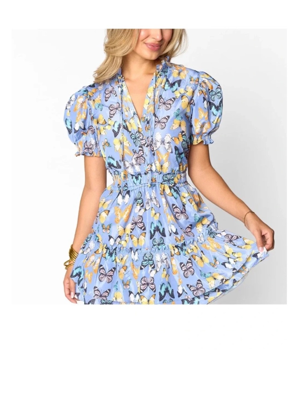 Buddy Love Women's Light Blue Butterfly Print Short Dress